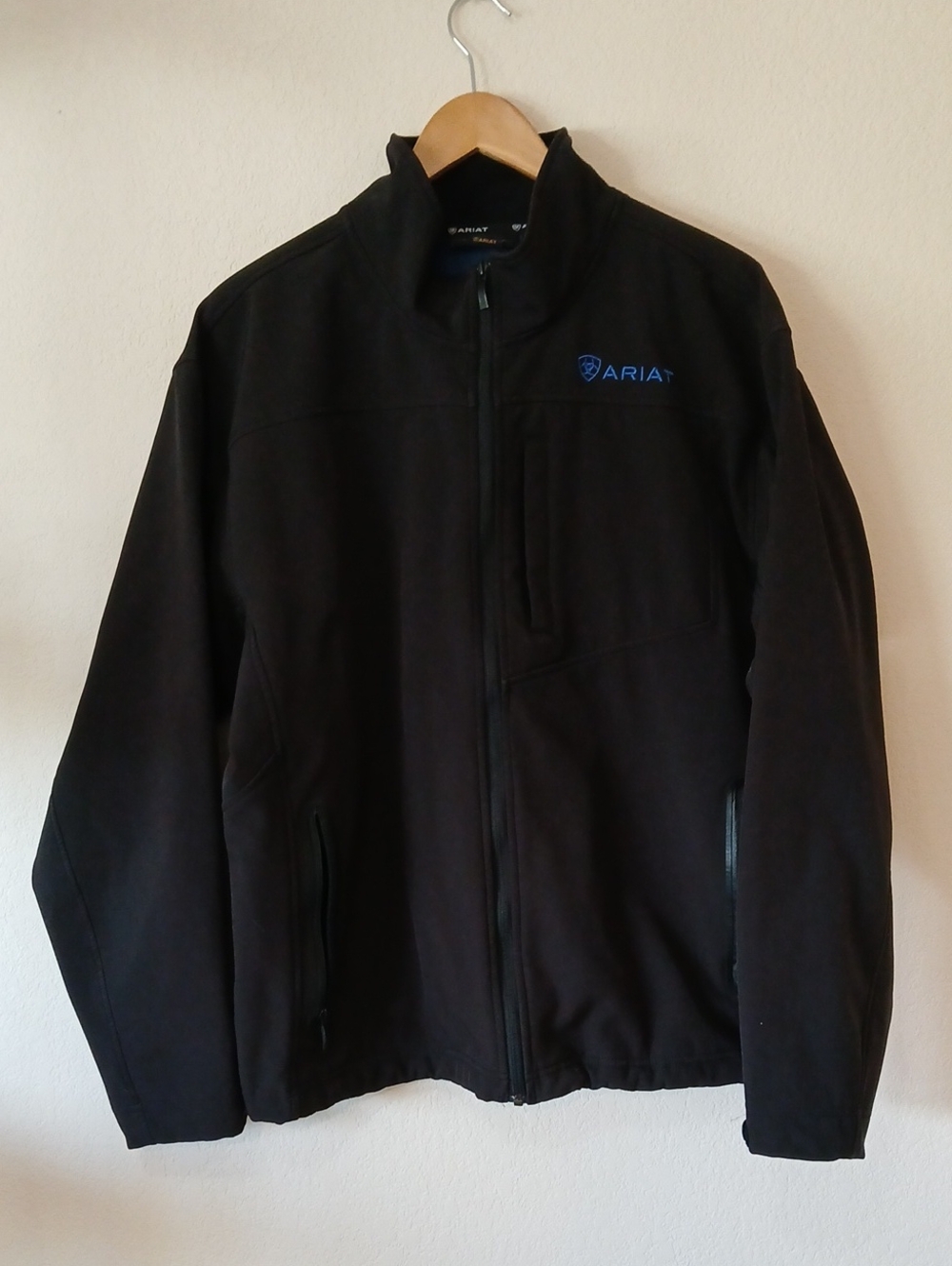 Ariat Soft Shell Black Zip Up Jacket Blue Embroidered Logo